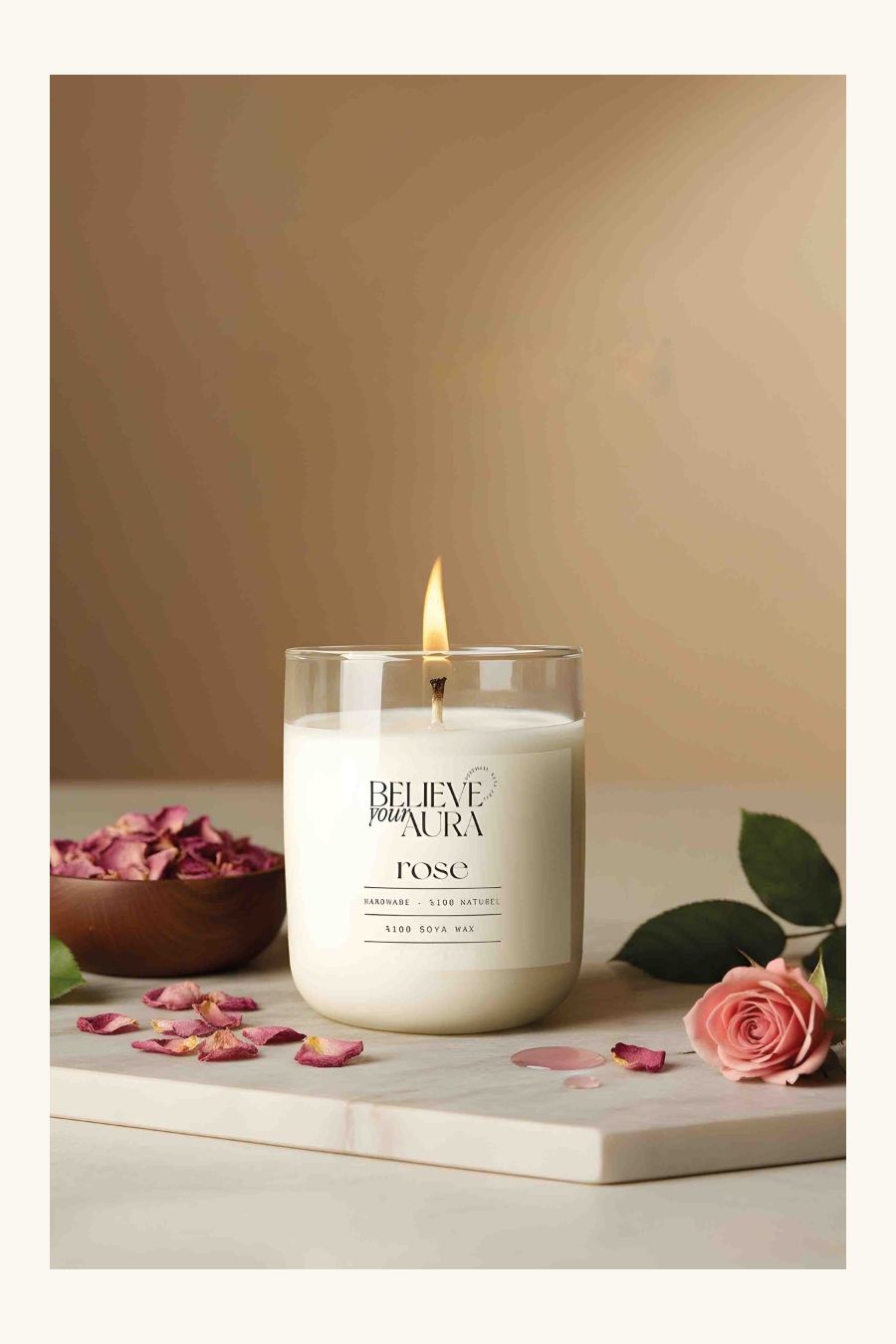 Believe Your Aura Gül Kokulu Bardak Mum - %100 Doğal Soya Mumu Aromaterapi Bardak Mum MBSBRD04510-GUL