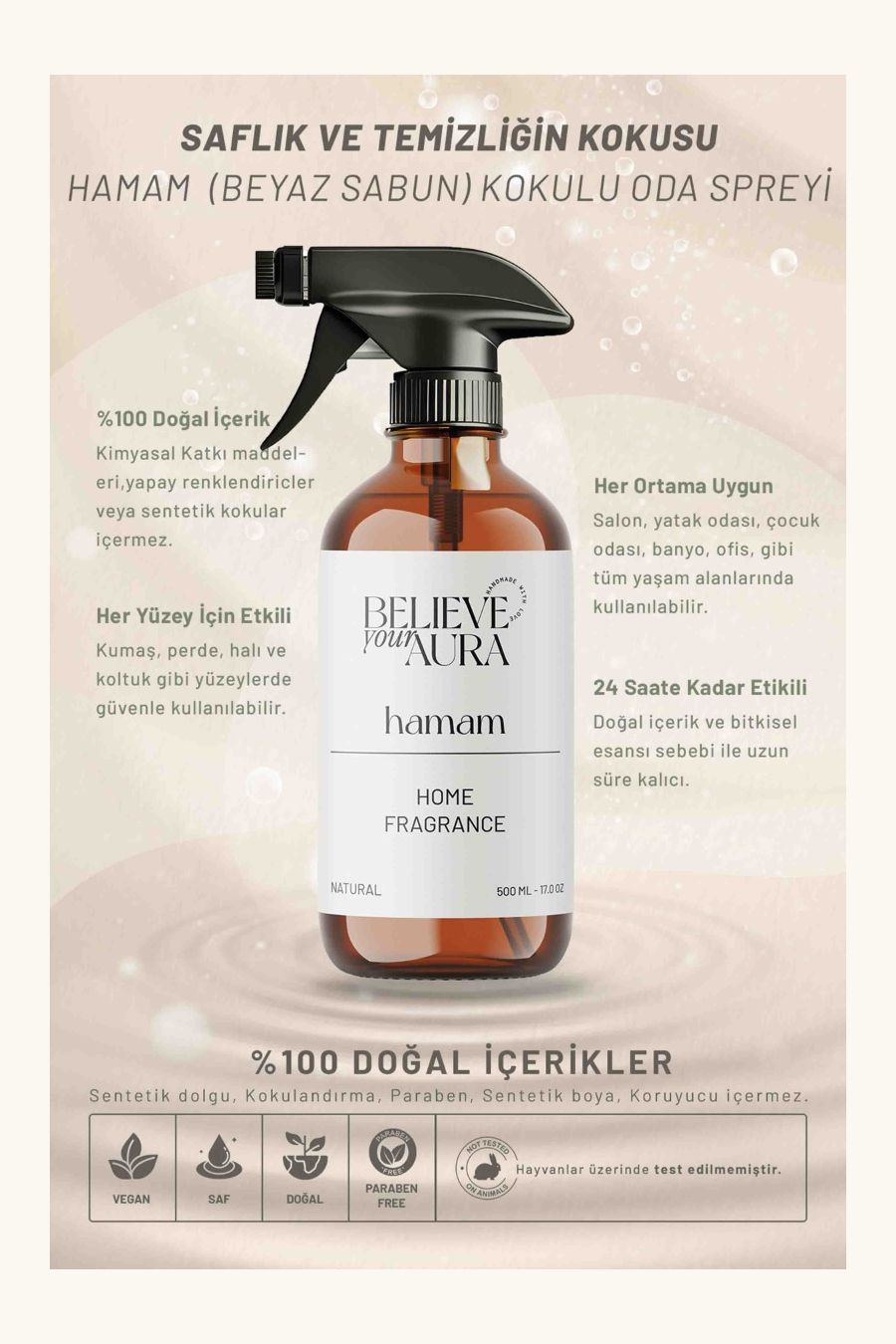 Believe Your Aura Bitkisel Hamam Kokulu Doğal Oda Spreyi ODASHMM-454