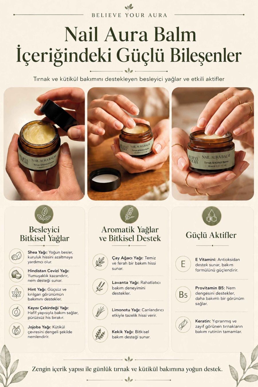 Tırnak Bakım Balmı - %100 Doğal Besleyici Güçlendirici E-Vitamini ve Keratinli Tırnak ve Kütikül Bakım Balmı - 30 ml TRNKBKMBLM-30