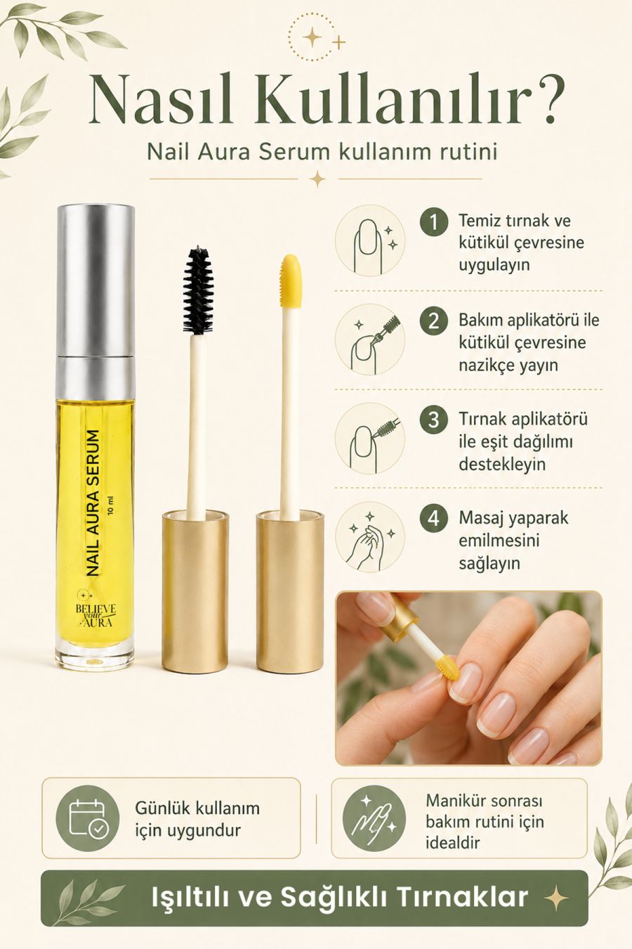 Tırnak ve Kütikül Bakım Serumu - %100 Doğal İçerikler Provitamin B5 Keratin ve E-Vitaminli - 10 ml TRNKBKMSRM-10