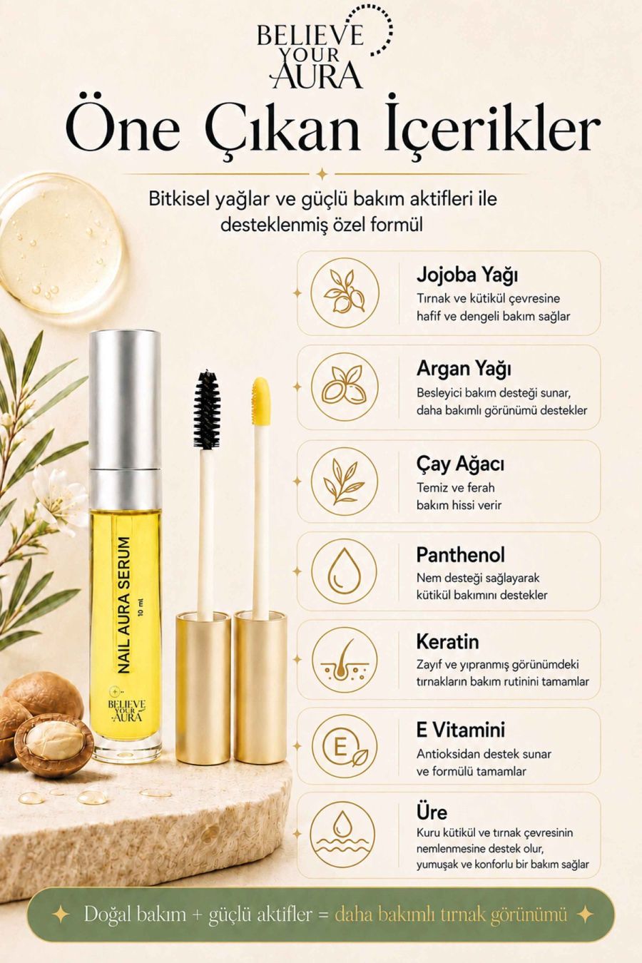 Tırnak ve Kütikül Bakım Serumu - %100 Doğal İçerikler Provitamin B5 Keratin ve E-Vitaminli - 10 ml TRNKBKMSRM-10