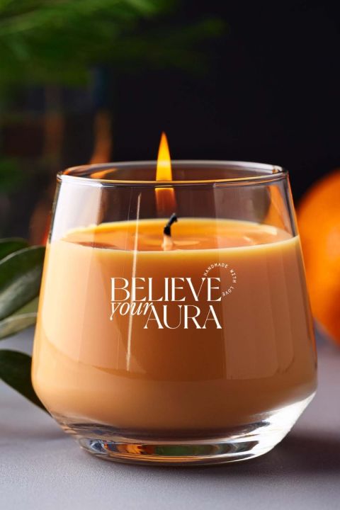 Believe Your Aura Vanilya Kokulu Turuncu Mum - %100 Doğal Soya Mumu Aromaterapi ve Dekoratif Kokulu Mum - MBSBRD023VNL-16