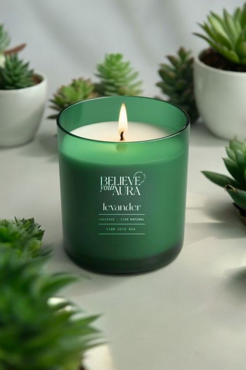 Believe Your Aura Organik Soya Wax Lavanta Kokulu Mum -MBSBRD04410-LVN
