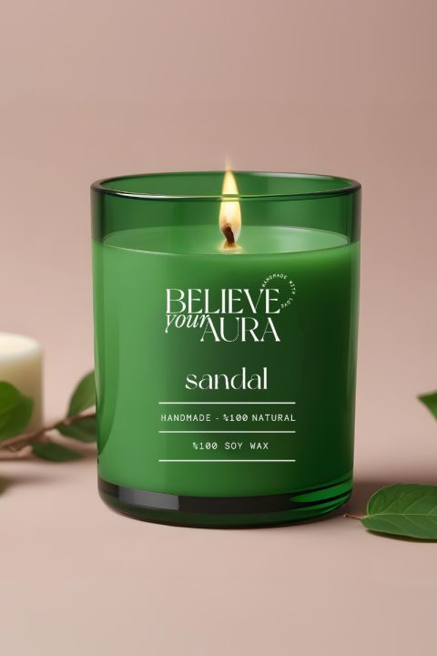 Believe Your Aura Organik Soya Wax Sandal Ağacı Kokulu Mum - MBSBRD04410-SND