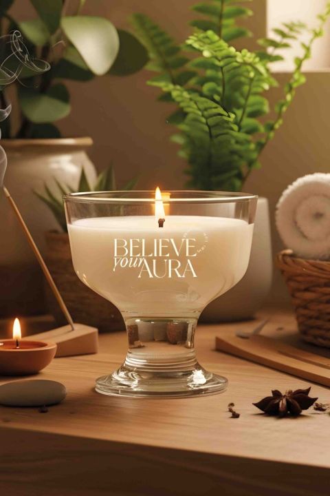 Believe Your Aura Yasemin Kokulu Kase Mum - %100 Doğal Soya Mumu Aromaterapi ve Dekoratif Kokulu Mum MBSKAS01710-YSM