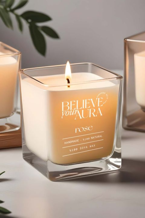 Believe Your Aura Organik Soya Wax Gül Kokulu Mum -MBSKAS06210-GUL
