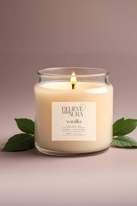 Believe Your Aura Vanilya Kokulu Mum - %100 Doğal Soya Mumu Ahşap Kapaklı Aromaterapi Kavanoz Mum - MBSKAV04610-VNL