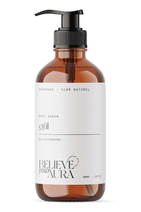 Believe Your Aura Gül Yağı El ve Cilt Sabunu - E Vitamini Aloe Vera Shea Butter Katkılı %100 Doğal Sıvı Sabun SIVGUL400