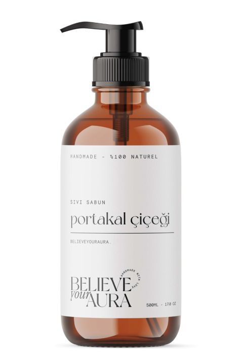 Believe Your Aura Portakal Yağı El ve Cilt Sabunu - E Vitamini Aloe Vera Shea Butter Katkılı %100 Doğal Sıvı Sabun SIVPTK854-854