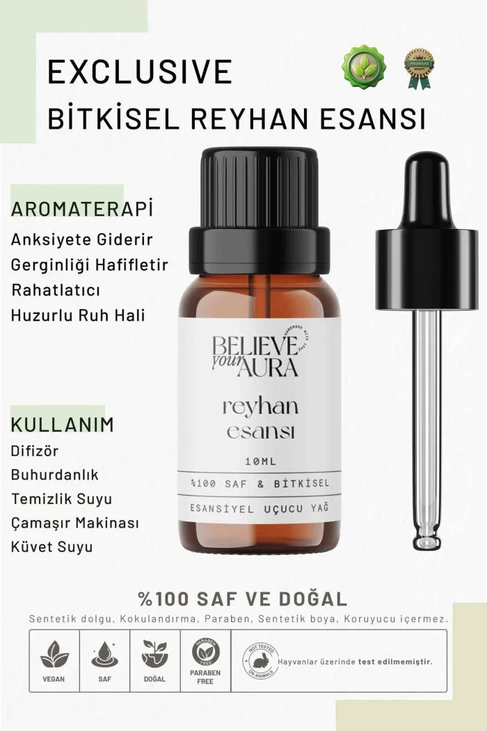 Bitkisel Reyhan Esansı - %100 Saf ve Bitkisel Buhurdanlık Difüzör Exclusive Ortam Kokusu - 10 ml