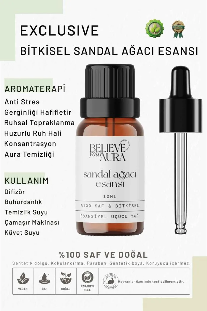 Bitkisel Sandal Ağacı Esansı - %100 Saf Buhurdanlık Difüzör Exclusive Ortam Kokusu - 10 ml