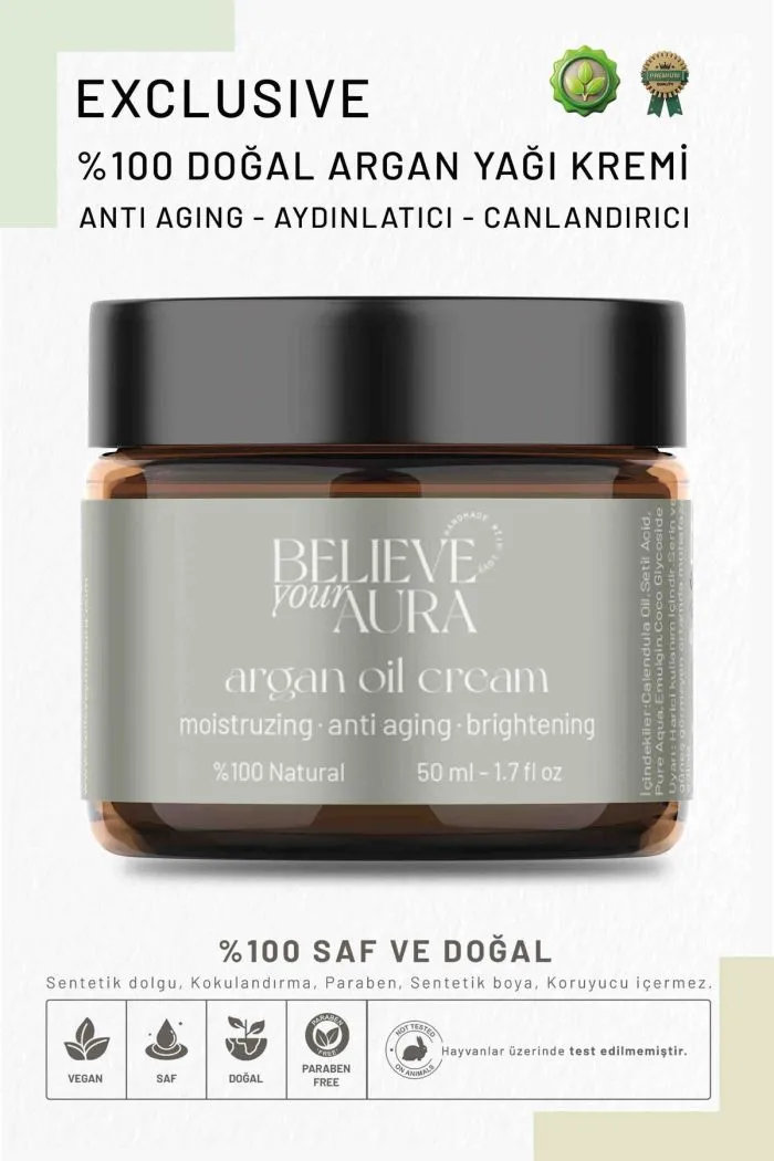Argan Yağı Cilt Bakım Kremi - Anti Aging Canlandırıcı Kırışıklık Karşıtı Doğal Bakım Kremi - 50 ml