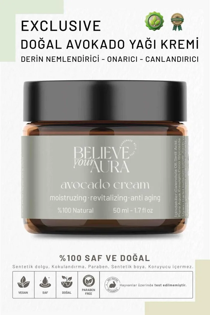 Derin Nem Cilt Bakım Kremi - %100 Doğal Avokado Yağı Onarıcı Canlandırıcı Yüz Bakım Kremi - 50 ml
