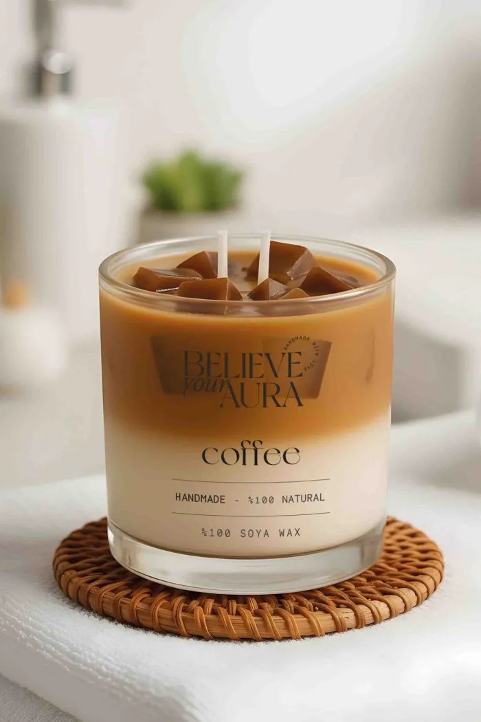 Iced Latte Coffe Mum - %100 Doğal Soya Mumu ve Jel Mum Kahve Kokulu Dekoratif Mum - 300 cc