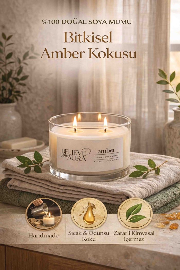 Amber Kokulu Kase Mum - %100 Soya Mumu Aromaterapi Kase Mum 120 cc