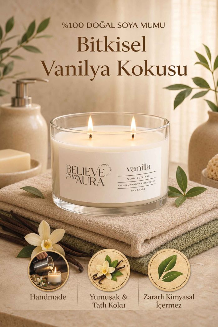 Vanilya Kokulu Kase Mum - %100 Soya Mumu Aromaterapi Kase Mum 120 cc