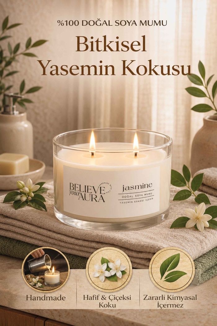 Yasemin Kokulu Kase Mum - %100 Soya Mumu Aromaterapi Kase Mum 120 cc