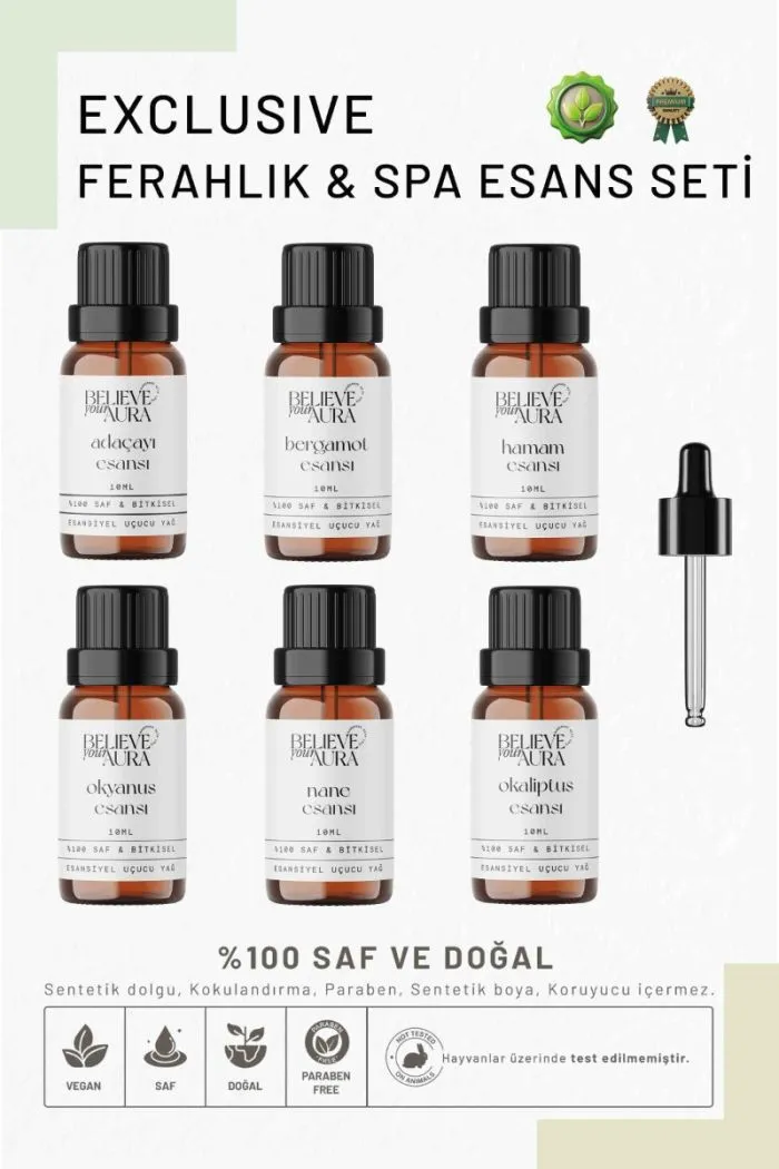 Ferahlık Spa Esans Seti - %100 Saf Buhurdanlık ve Difüzör 6'lı Ortam Koku Seti - 6x10 ml
