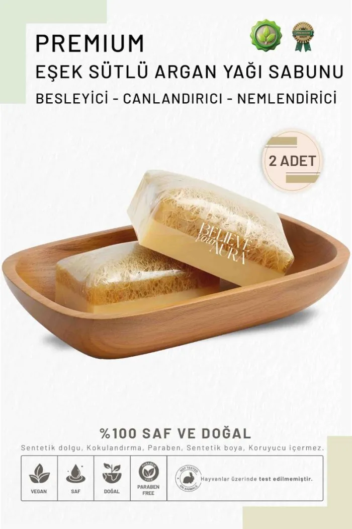 Eşek Sütlü Argan Yağı Sabunu - Doğal Kabak Lifli Nemlendirici Besleyici Peeling Sabun 2'li - 130grx2