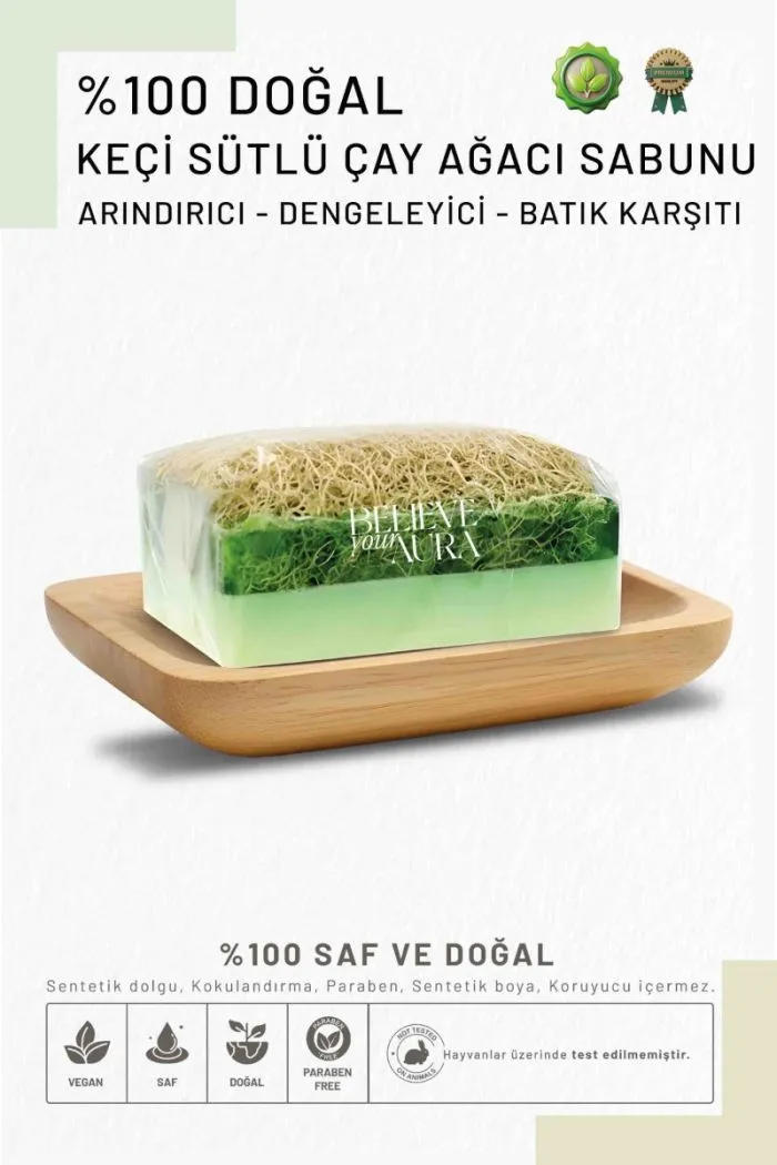 Keçi Sütlü Çay Ağacı Sabunu - %100 Doğal Kabak Lifli Keçi Sütlü El Yapımı Çay Ağacı Sabunu 130 gr