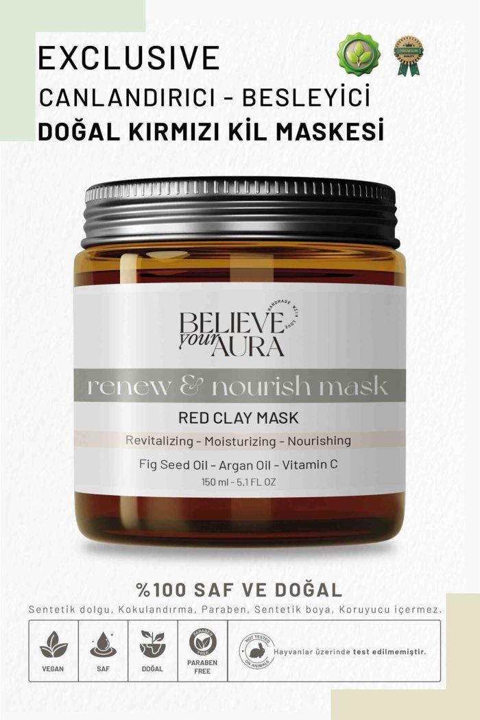 Kırmızı Kil Maskesi - Canlandırıcı Besleyici Anti Aging %100 Doğal Argan Yağı Kil Maskesi - 150 ml