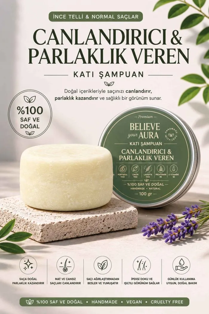 Canlandırıcı Katı Şampuan - %100 Doğal Mat ve Cansız Saçlar İçin Canlandırıcı ve Parlaklık Veren Katı Şampuan - 100 gr