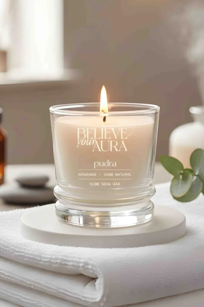 Pudra Kokulu Bardak Mum - %100 Doğal Soya Mumu Aromaterapi Bardak Mum 280 cc