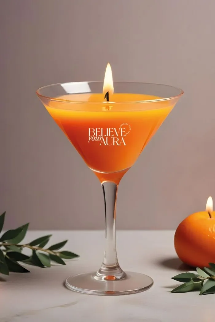 Vanilya Kokulu Bardak Mum - %100 Doğal Soya Mumu Martini Kadeh Turuncu Mum 170 cc