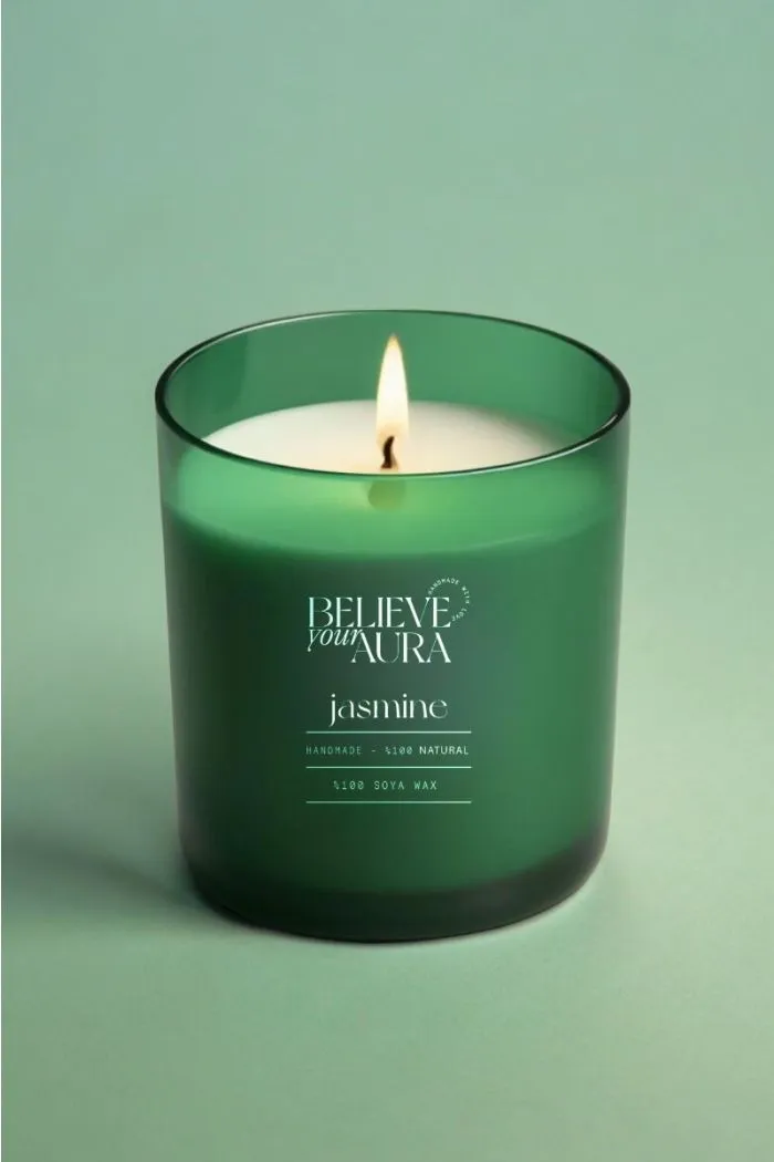 Vanilya Kokulu Mum - %100 Doğal Soya Mumu  Aromaterapi Yeşil Bardak Mum 280 cc