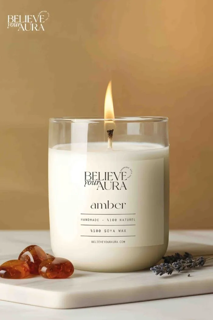 Amber Kokulu Bardak Mum - %100 Doğal Soya Mumu Aromaterapi Bardak Mum 300 cc