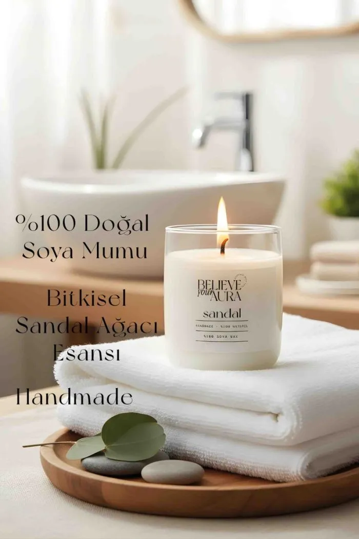 Sandal Ağacı Kokulu Mum - %100 Doğal Soya Mumu Aromaterapi Bardak Mum - 300 cc