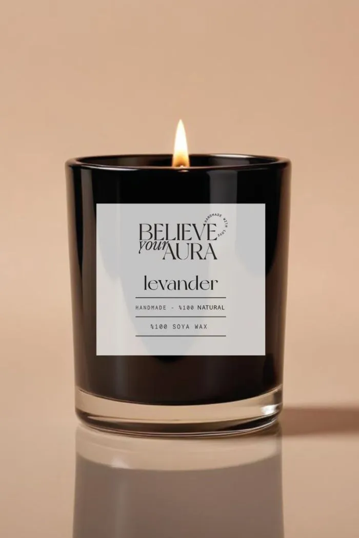 Lavanta Kokulu Bardak Mum - %100 Doğal Soya Aromaterapi Siyah Bardak Mum 250 cc