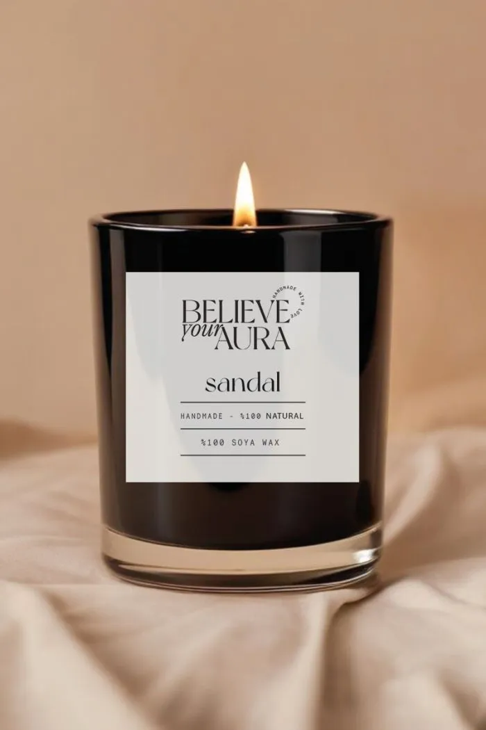Sandal Ağacı Kokulu Mum - %100 Doğal Soya Aromaterapi Siyah Bardak Mum 250 cc