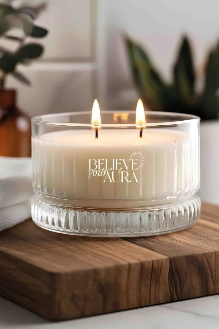 Lavanta Kokulu Kase Mum - %100 Doğal Soya Mumu Kristal Kase Aromaterapi Mum 200 cc