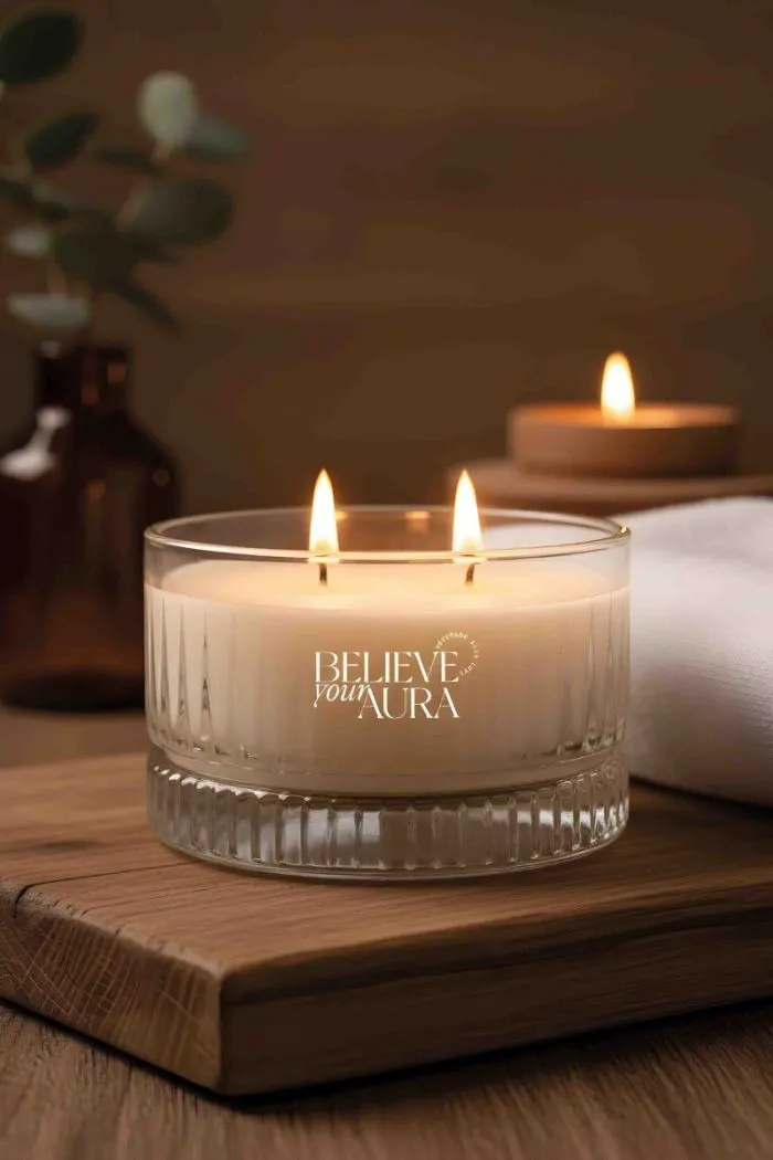 Pudra Kokulu Kase Mum - %100 Doğal Soya Mumu Kristal Kase Aromaterapi Mum 200 cc