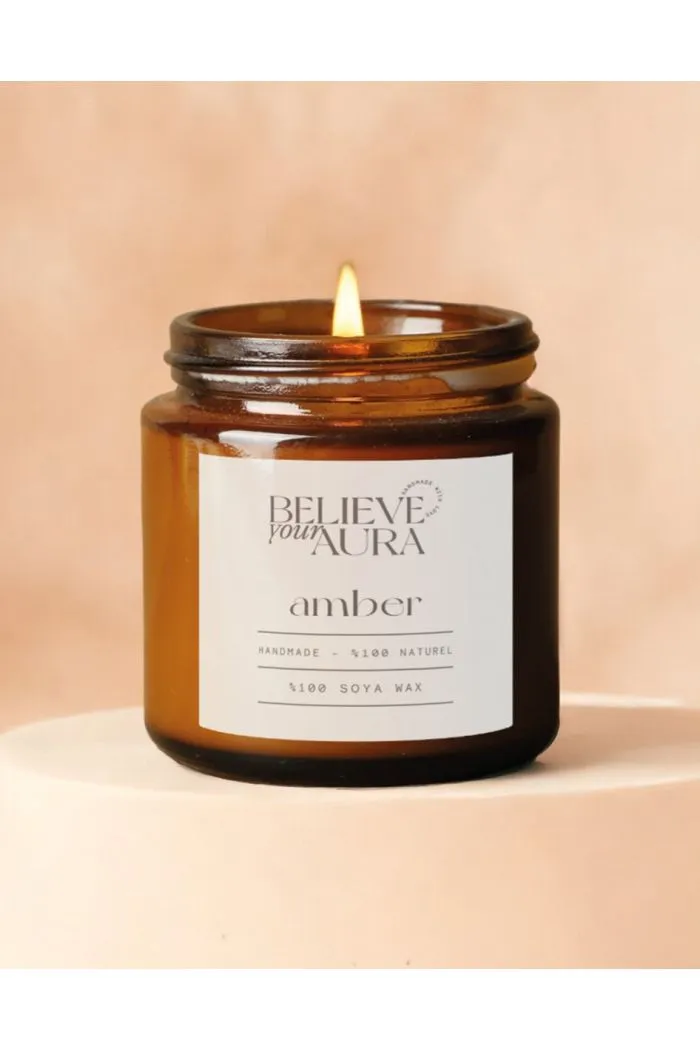 Amber Kokulu Kavanoz Mum - %100 Doğal Soya Mumu Amber Kavanoz Aromaterapi Mum 100 cc