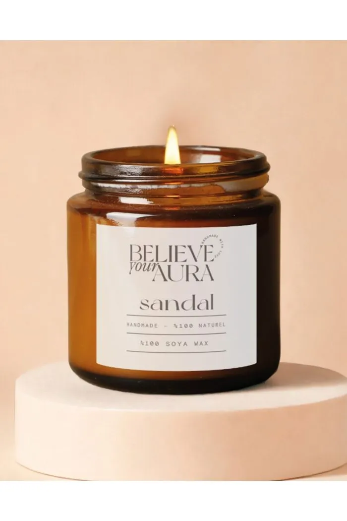 Sandal Ağacı Kokulu Mum - %100 Doğal Soya Mumu Amber Kavanoz Aromaterapi Mum 100 cc