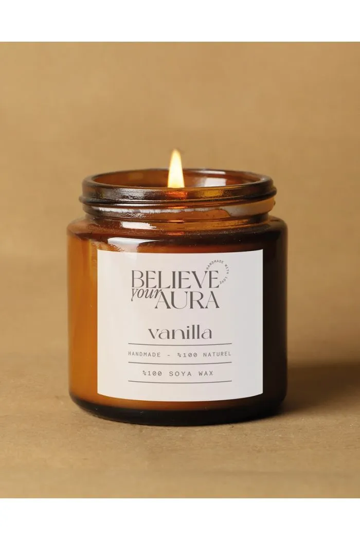 Vanilya Kokulu Kavanoz Mum - %100 Doğal Soya Mumu Amber Kavanoz Aromaterapi Mum 100 cc
