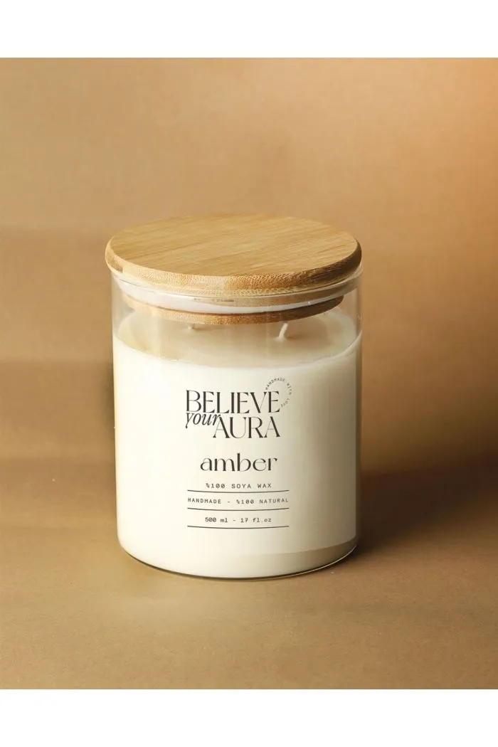 Amber Kokulu Mum - %100 Doğal Soya Mumu Aromaterapi Kavanoz Mum 250 cc