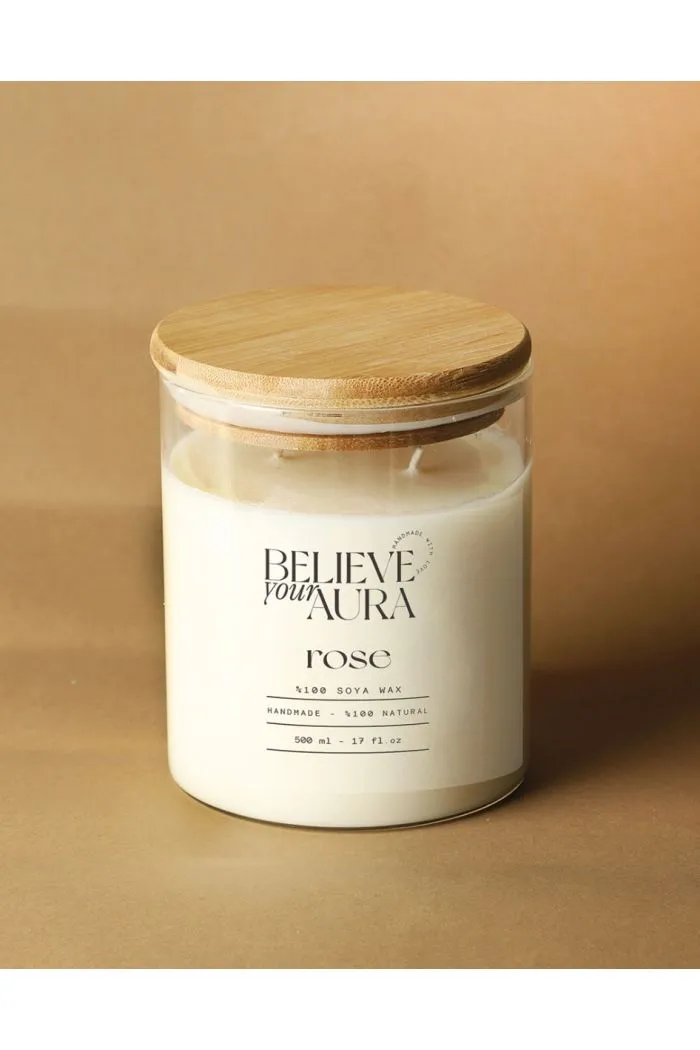 Gül Kokulu Mum - %100 Doğal Soya Mumu Aromaterapi Kavanoz Mum 250 cc