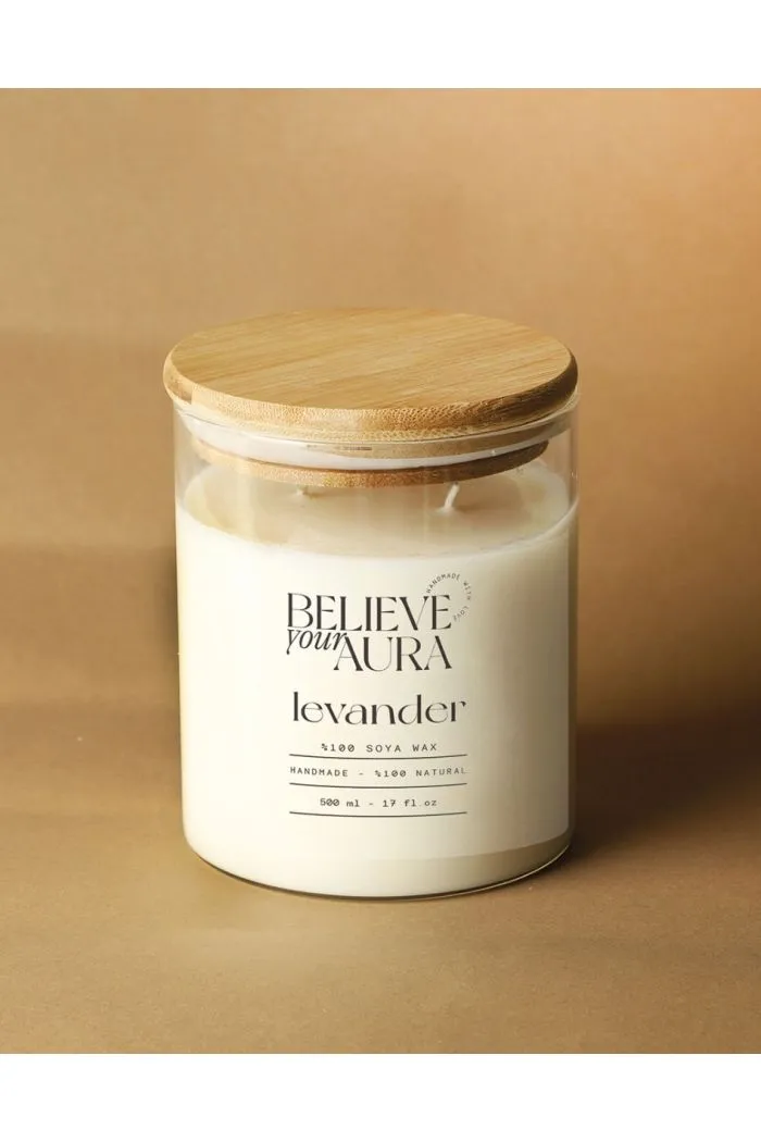 Lavanta Kokulu Mum - %100 Doğal Soya Mumu Aromaterapi Kavanoz Mum 250 cc
