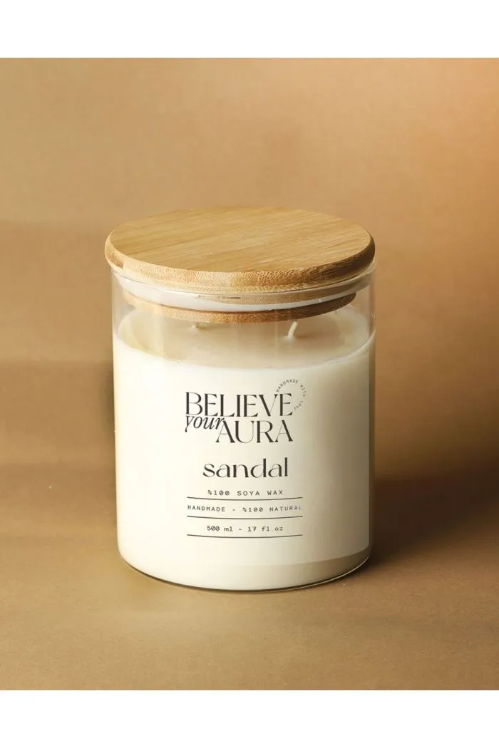 Sandal Ağacı Kokulu Mum - %100 Doğal Soya Mumu Aromaterapi Kavanoz Mum 250 cc