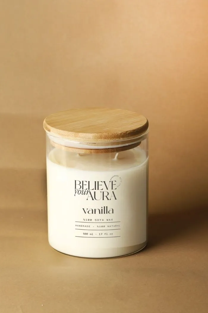 Vanilya Kokulu Mum - %100 Doğal Soya Mumu Aromaterapi Kavanoz Mum 250 cc