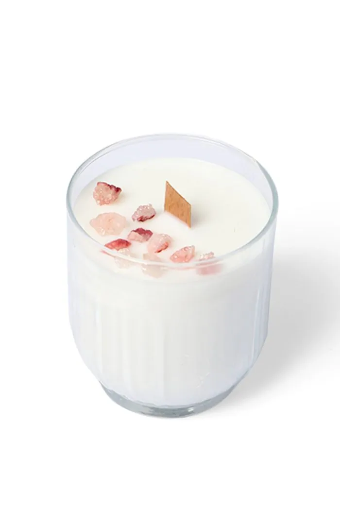 Pembe Duruze Kuvars Taşı Dekorlu Vanilya Kokulu Lav Tokyo Bardak Mum - 300 cc