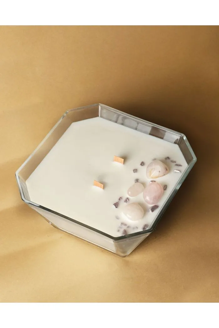 Organik Soya Wax Pembe Kuvars Taşlı Vanilya Kokulu Mum - 1900 cc