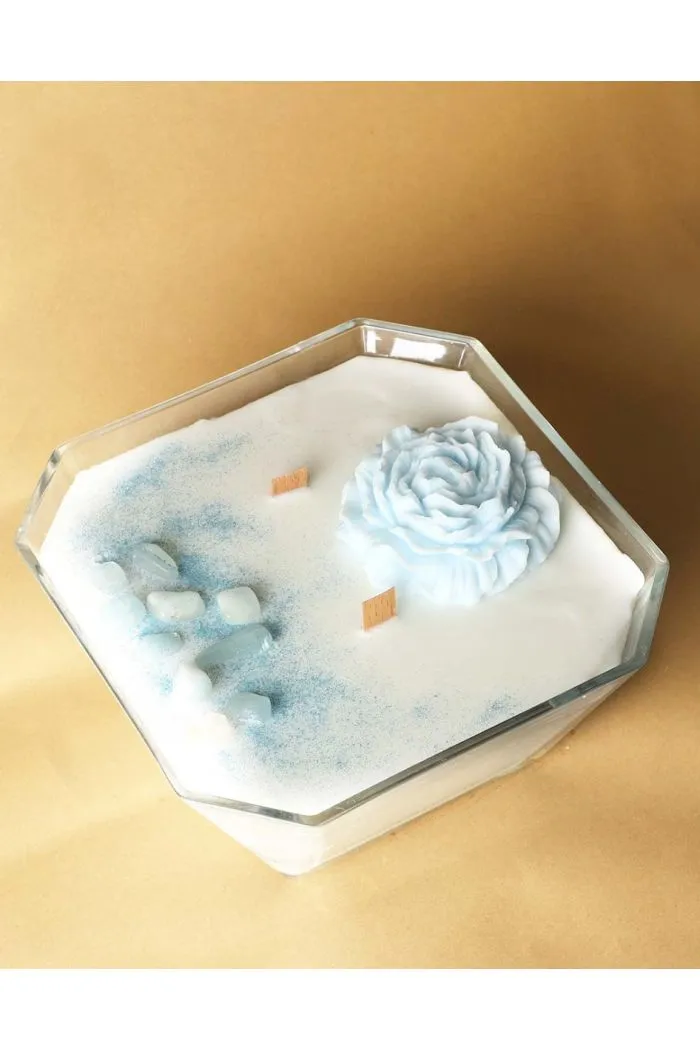 Akuamarin Taşlı Organik Soya Wax Vanilya Kokulu Mum - 1900 cc