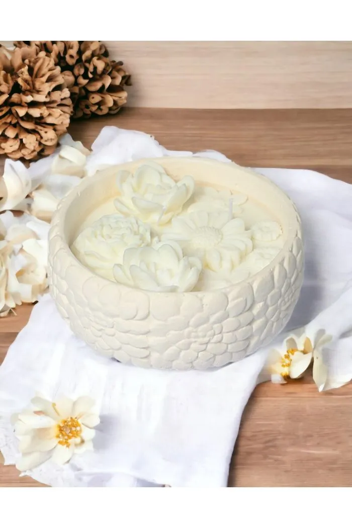 Handmade Çiçek ve Şakayık Dekorlu Gül Kokulu Mum