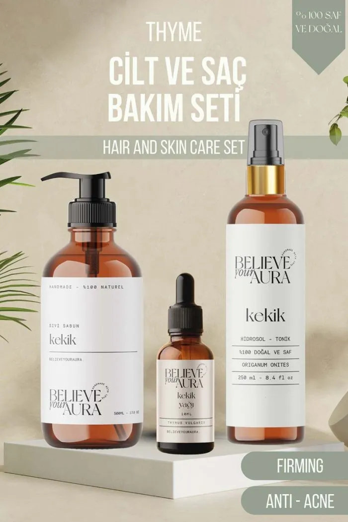 Kekik Cilt Bakım Seti - %100 Saf ve Doğal Kekik Yağı Kekik Hidrosolü Kekik El ve Cilt Sıvı Sabunu