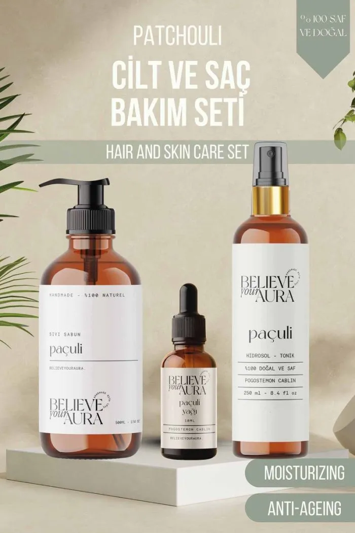 Paçuli Cilt Bakım Seti %100 Saf ve Doğal Paçuli Yağı Paçuli Hidrosolü Paçuli El ve Cilt Sıvı Sabunu