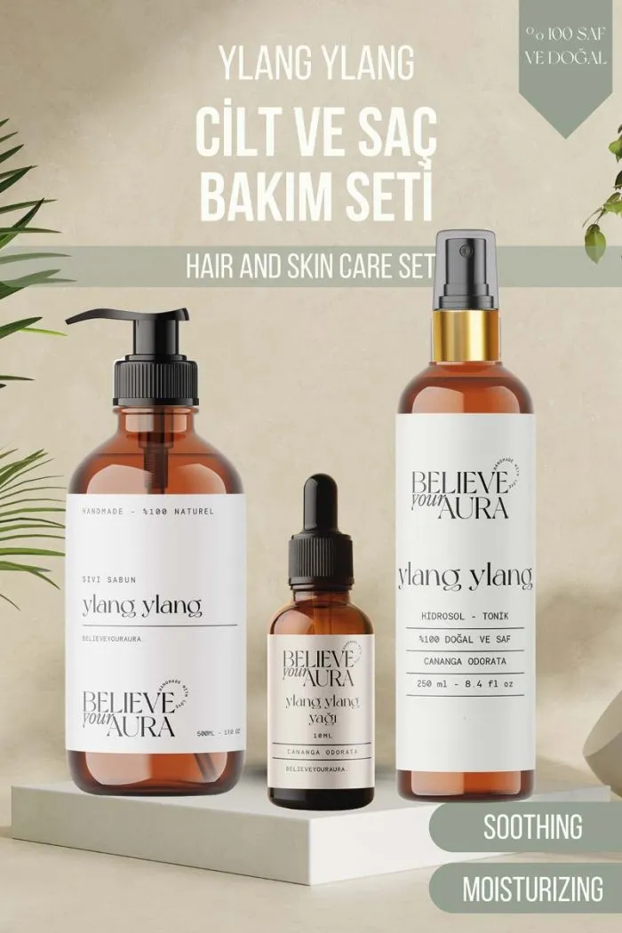 Ylang ylang Cilt Bakım Seti - %100 Saf ve Doğal Ylang Ylang Yağı Ylang Ylang Hidrosolü Ylang Ylang El ve Cilt Sıvı Sabunu